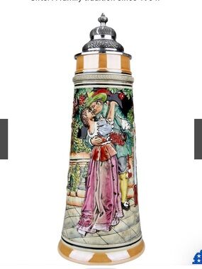 Hunters Kiss German Vintage Ceramic Stein with Pewter Lid